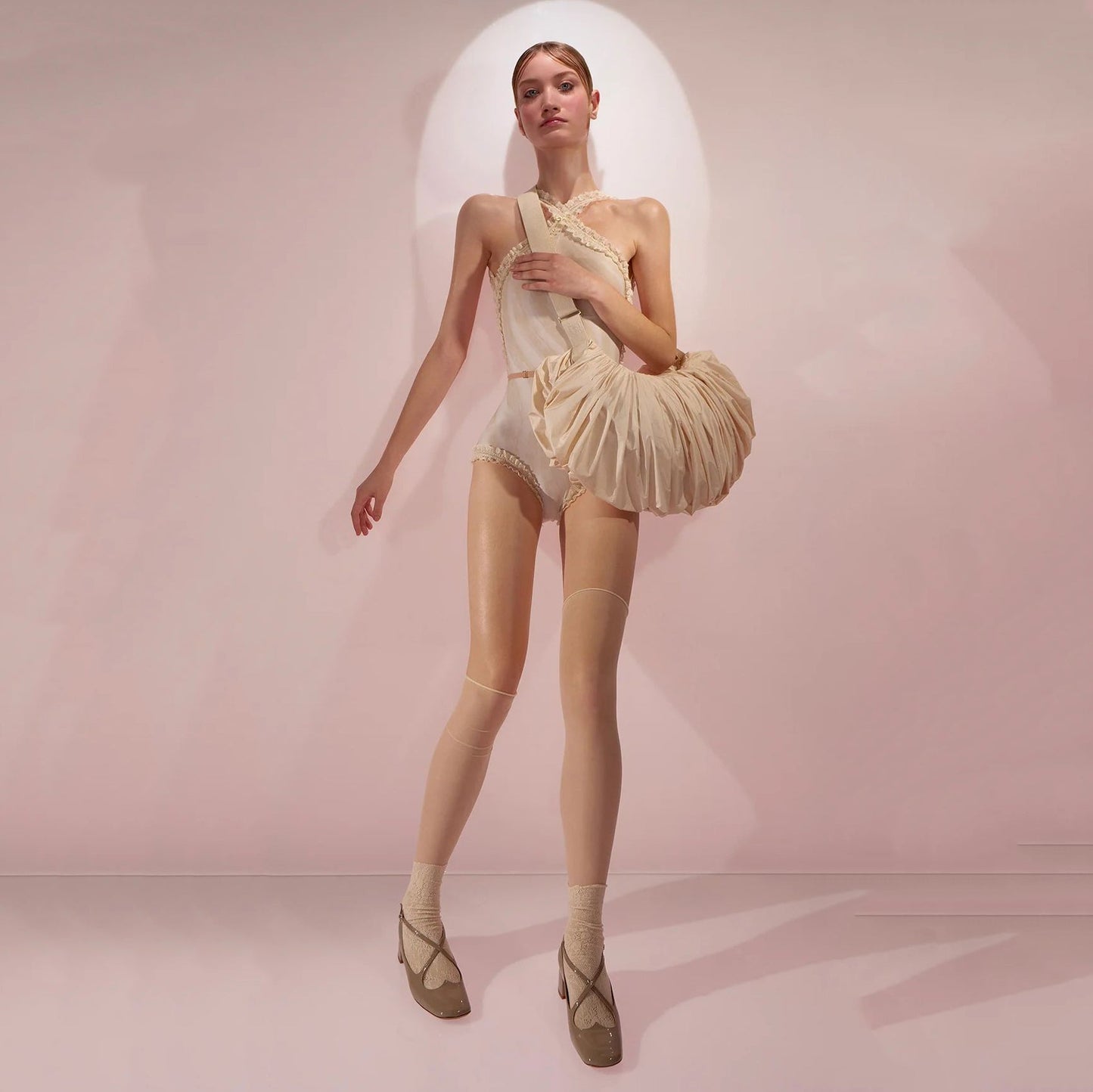 女士米白色'WHIPPED CREAM'百褶包(35x25cm)