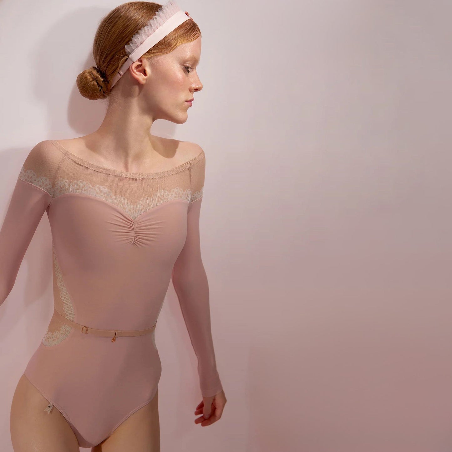 女士粉色'HOURGLASS'长袖芭蕾舞连体衣(242LE53VC/baby blush)