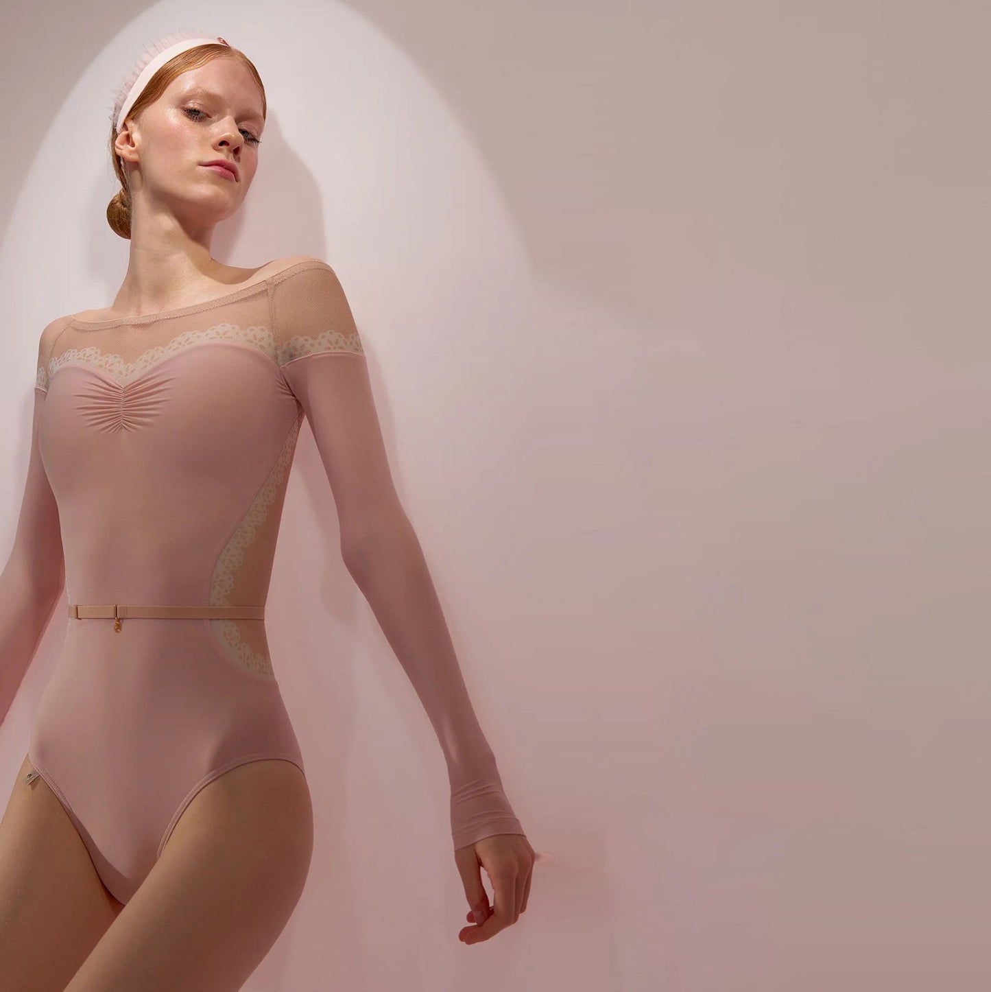 女士粉色'HOURGLASS'长袖芭蕾舞连体衣(242LE53VC/baby blush)