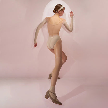 女士米白色'HOURGLASS'长袖芭蕾舞连体衣(242LE53VC/edelweiss)