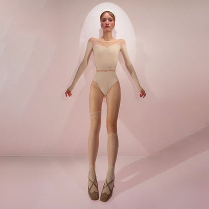 女士米白色'HOURGLASS'长袖芭蕾舞连体衣(242LE53VC/edelweiss)