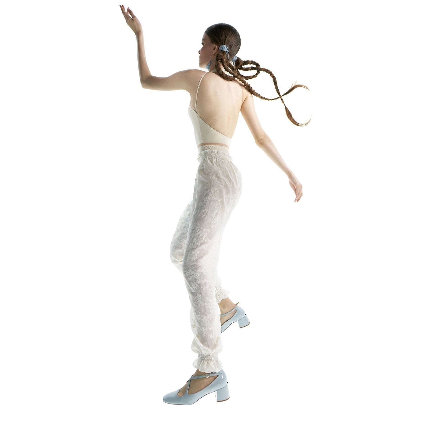 女士白色"BOHO"刺绣芭蕾舞长裤