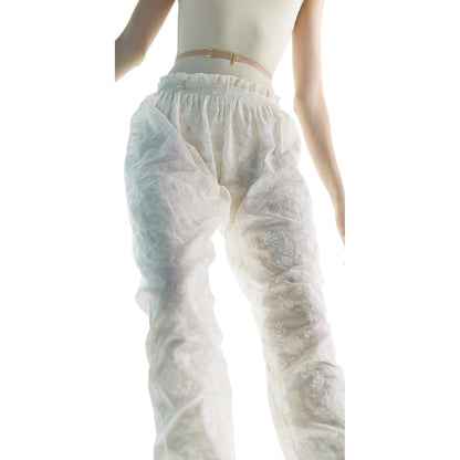 女士白色"BOHO"刺绣芭蕾舞长裤