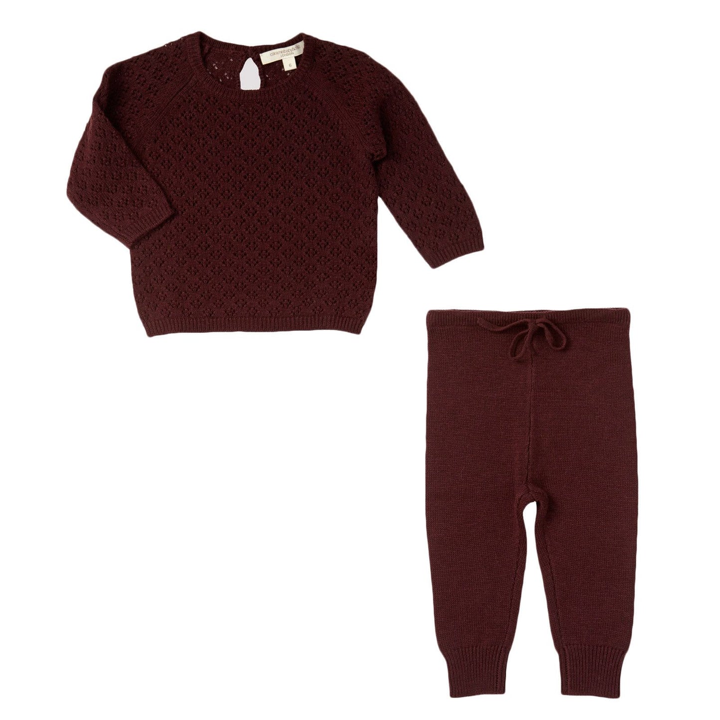 Baby Dark Red Wool Knitted Tops & Bottoms Set