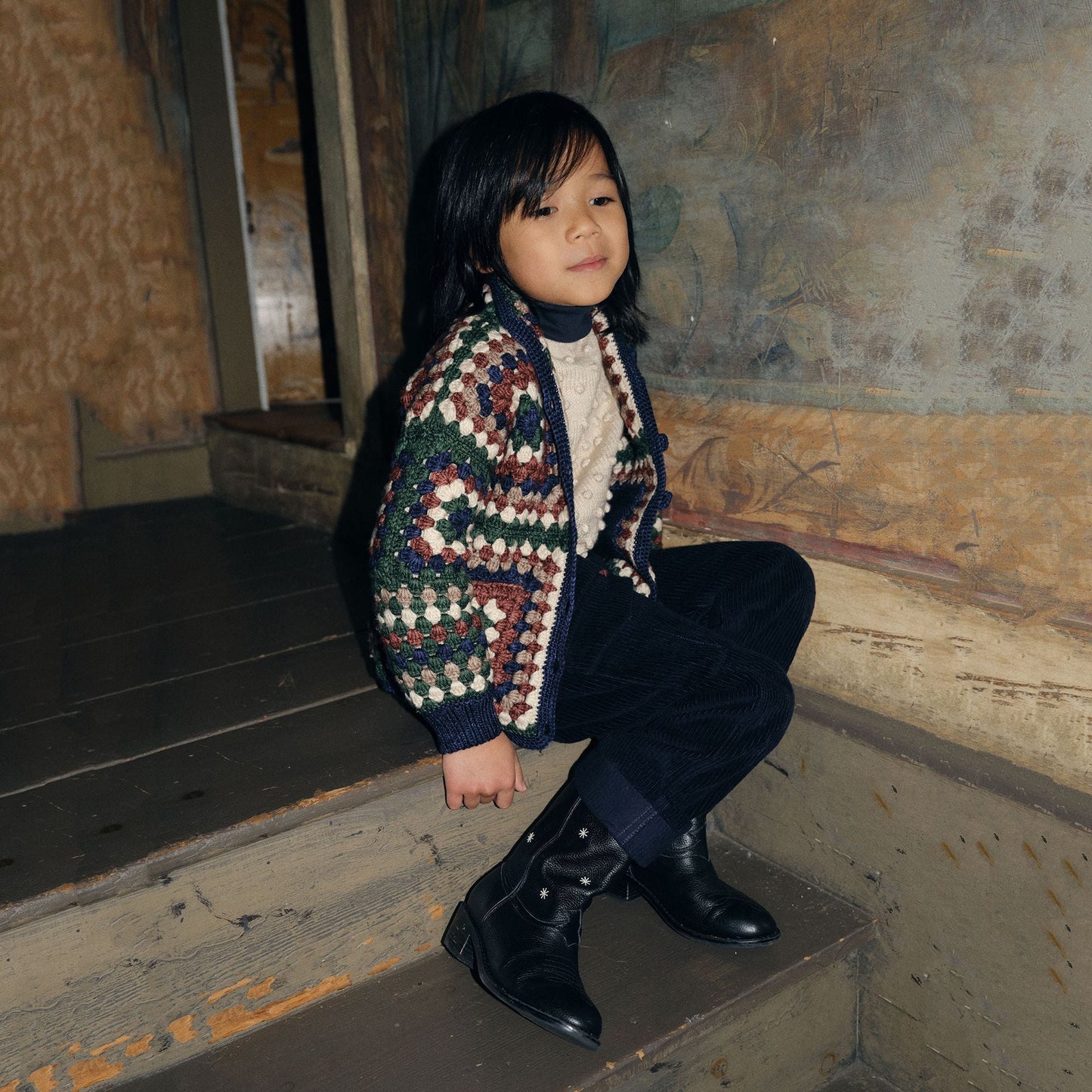 儿童绿色针织羊毛夹克