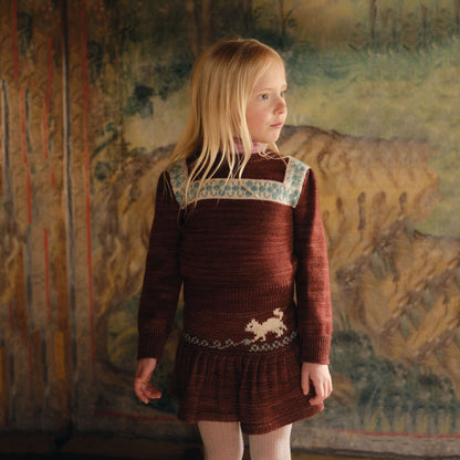 女童砖红色猫咪羊毛短裙