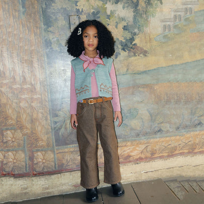 儿童浅绿色针织羊毛马甲