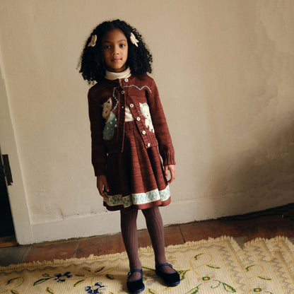 儿童砖红色猫咪羊毛开衫