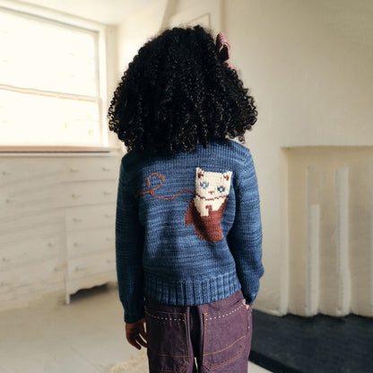 儿童蓝色猫咪羊毛开衫