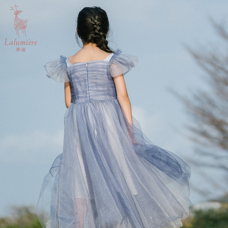 女童星光蓝蝴蝶袖礼服裙