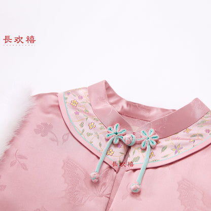 女童粉色"花与蝶"加棉马甲裙