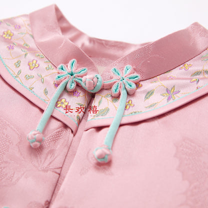 女童粉色"花与蝶"加棉马甲裙