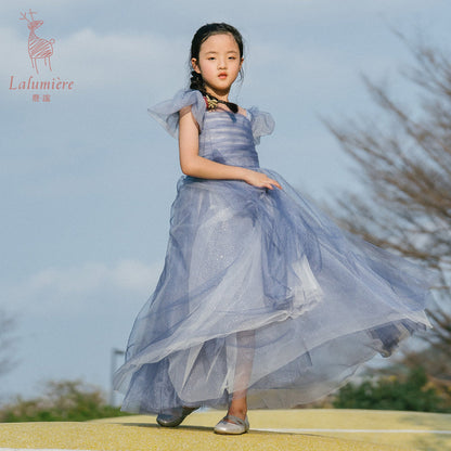 女童星光蓝蝴蝶袖礼服裙