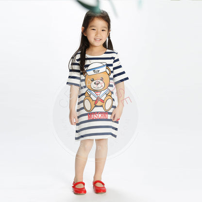 Girls Navy & Cloud Stripes Dress