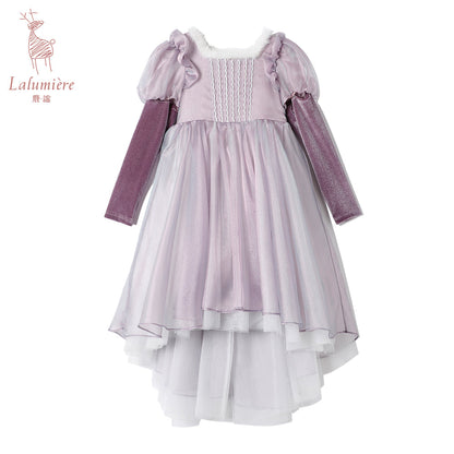 女童紫色欧根纱两穿裙