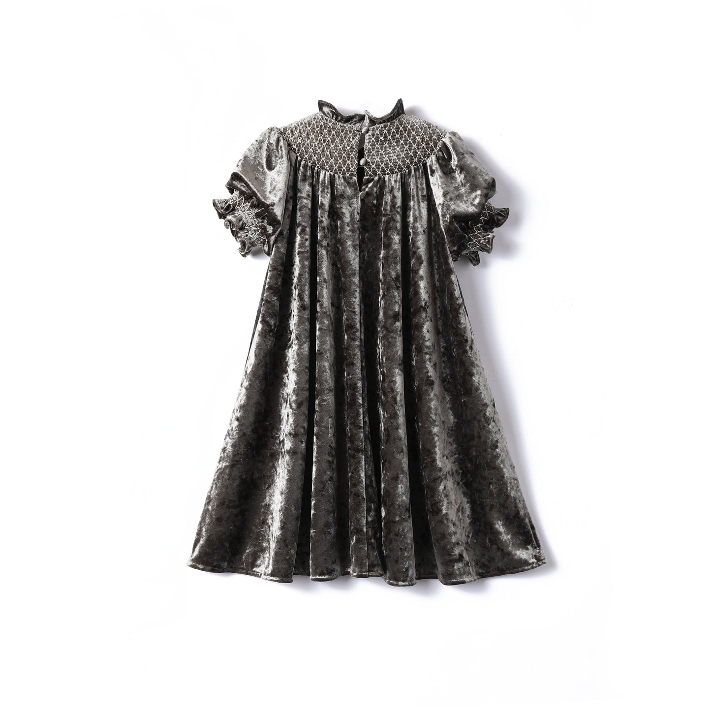 女童绿色短袖打揽丝绒裙