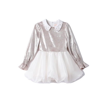 女童定制烫银花苞礼服裙