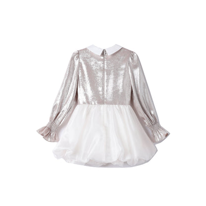 女童定制烫银花苞礼服裙