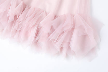 女童粉色珍珠纱袖礼服裙