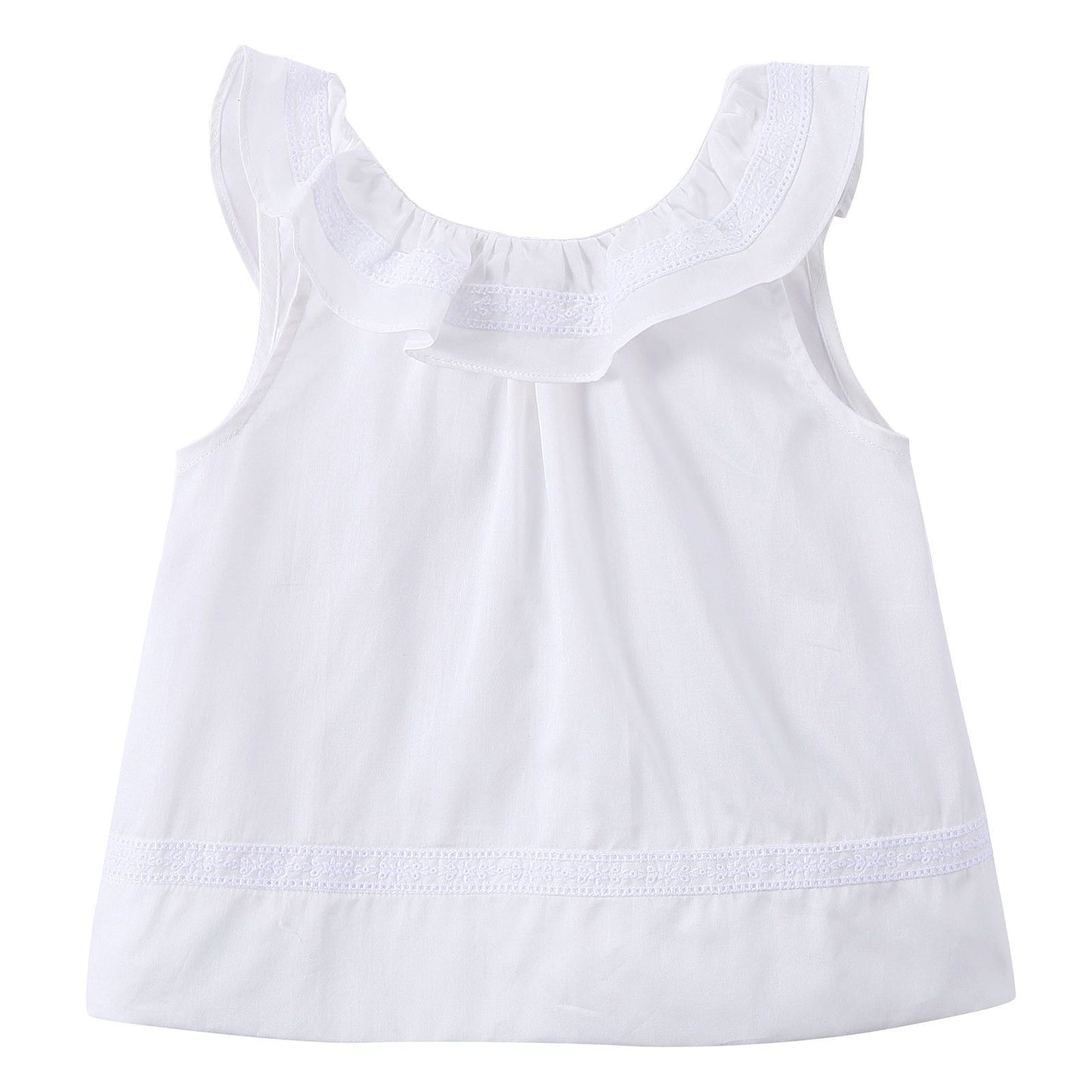 Girls Ivory Ruffled Collar Cotton Sleeveless Blouse