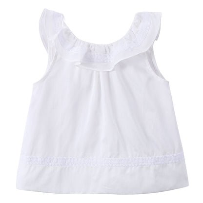 Girls Ivory Ruffled Collar Cotton Sleeveless Blouse