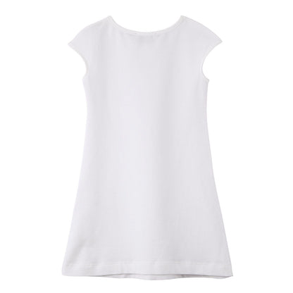 Girls White Cotton Dress With Gold Rhinestone Logo