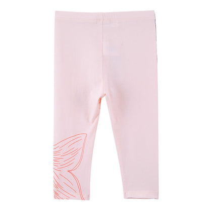 Baby Girls White Cotton Leggings With Pink Fishtail Print