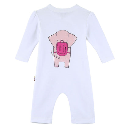 Baby Girls White Fancy Elephant Printed Babygrow