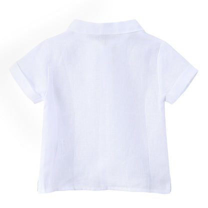 Baby Boys White Linen Shirt With Striped Bow