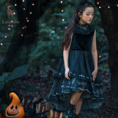 女童黑色珠绣礼服裙