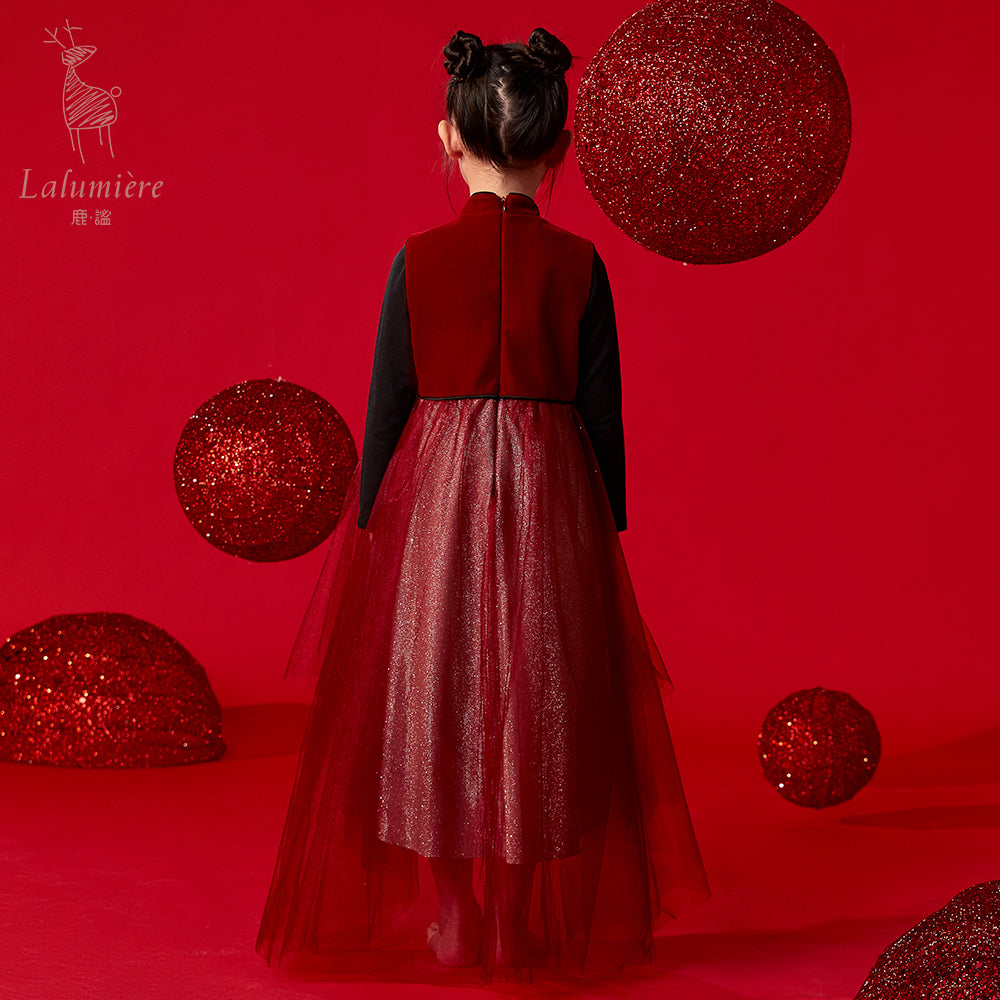 女童红色新中式拜年服（短袖）