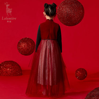 女童红色新中式拜年服（短袖）