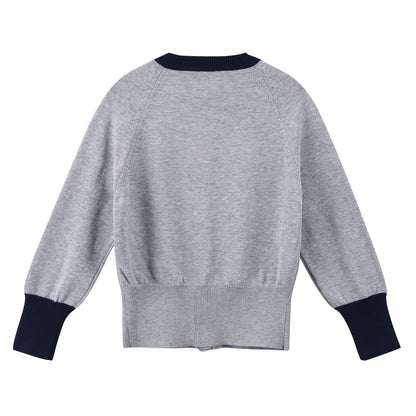 Girls Grey Knitted Cotton Cardigan With Ribbed Cuffs