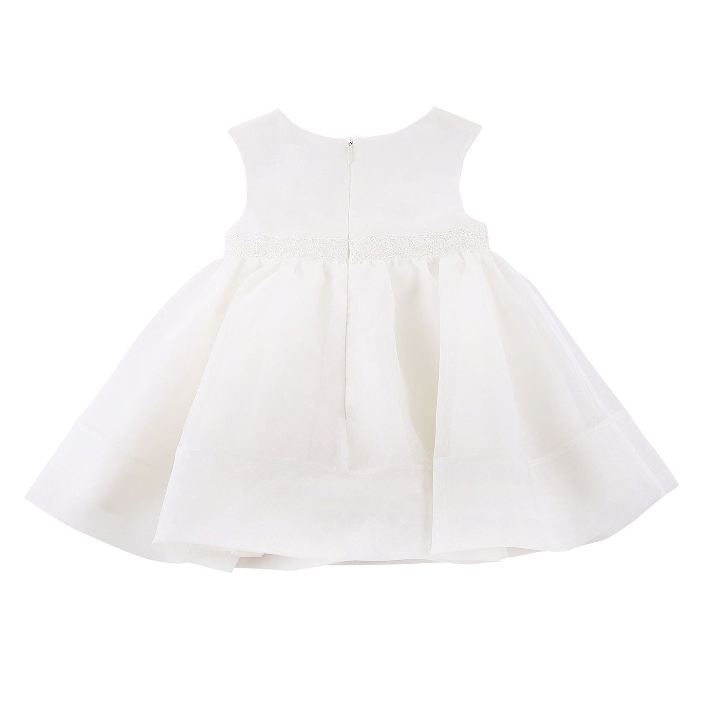 Girls White High Waist Crew Neck Sleeveless Dress