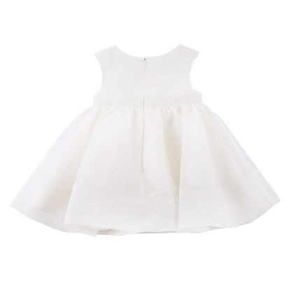 Girls White High Waist Crew Neck Sleeveless Dress