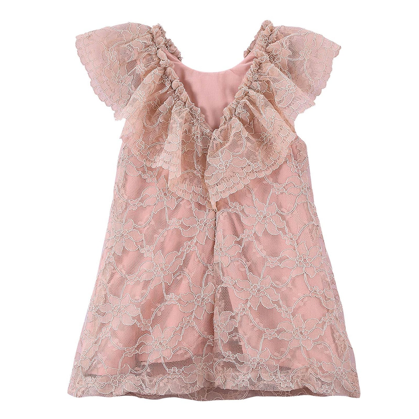 Girls Pink Lace Dress With Frilly Cuffs