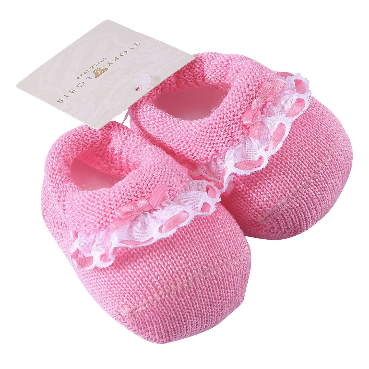 Baby Pink Lace Trims Knitted Cotton Shoes