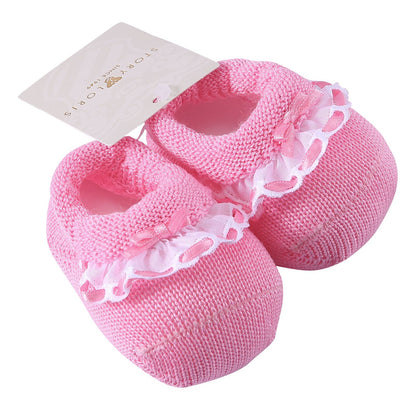 Baby Pink Lace Trims Knitted Cotton Shoes