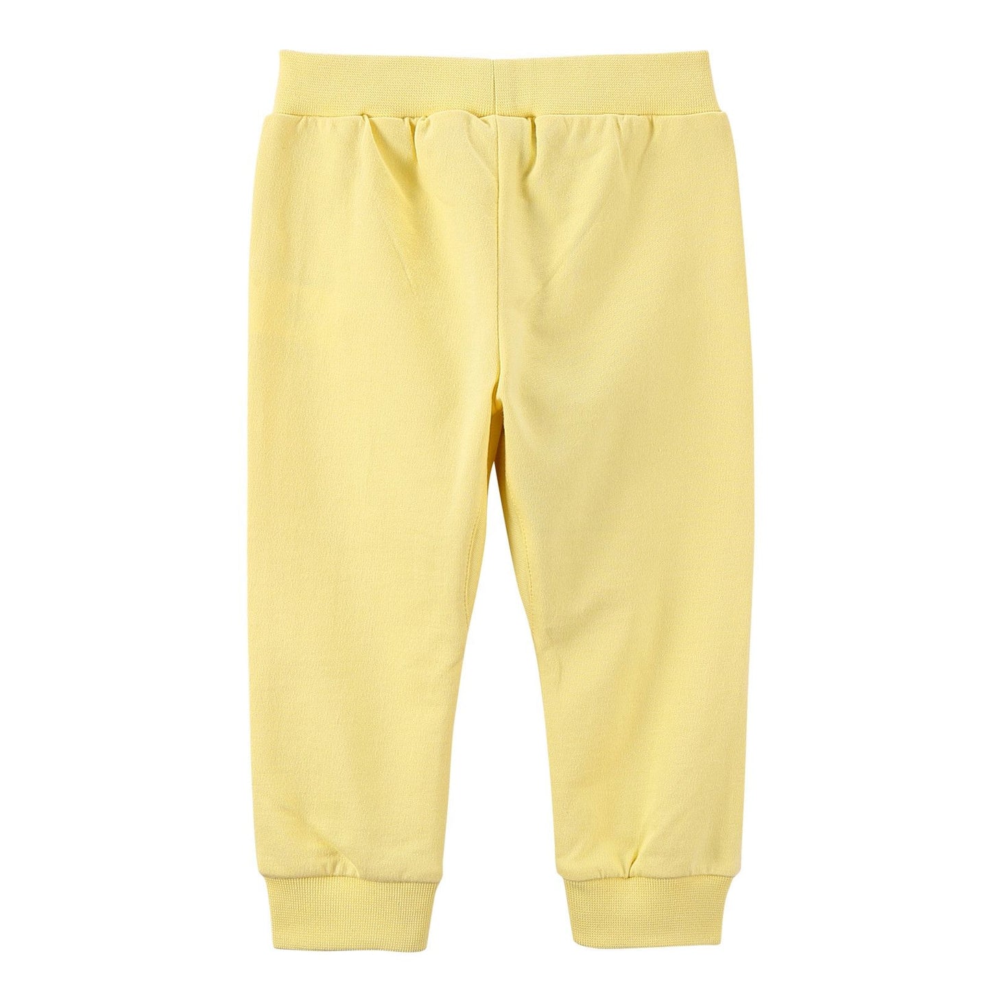 Baby Girls Light Yellow Cotton Trousers With Brand Logo Print