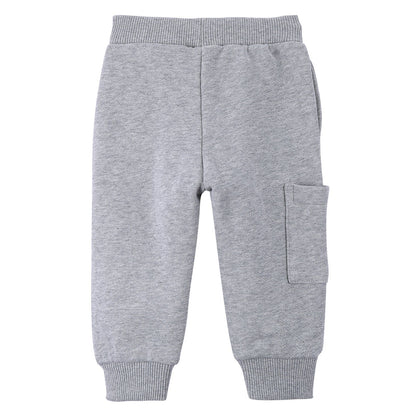 Baby Boys Grey Cotton Trousers With Patch Pockets