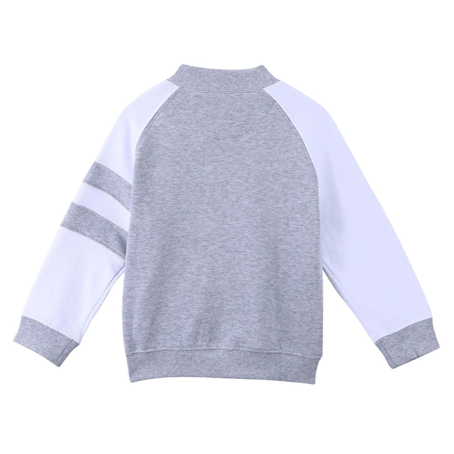 Boys Grey Cotton Knitted Jacket With Stripe Trims