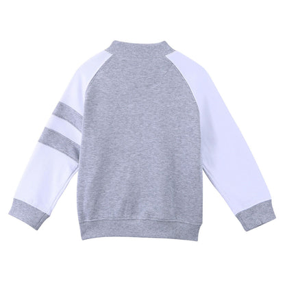 Boys Grey Cotton Knitted Jacket With Stripe Trims