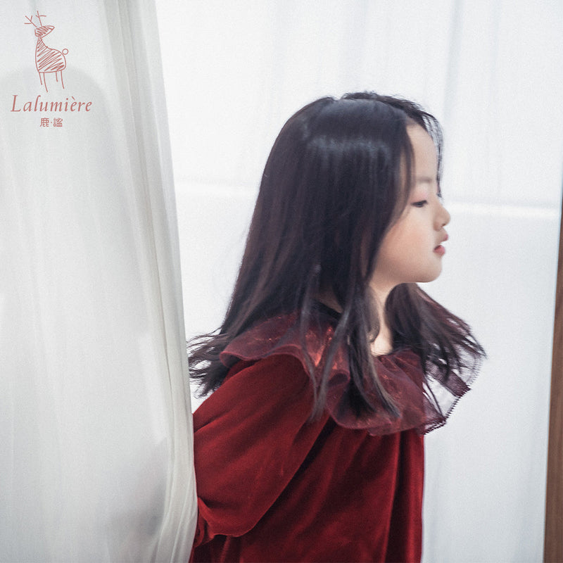 女童红色真丝绒裙