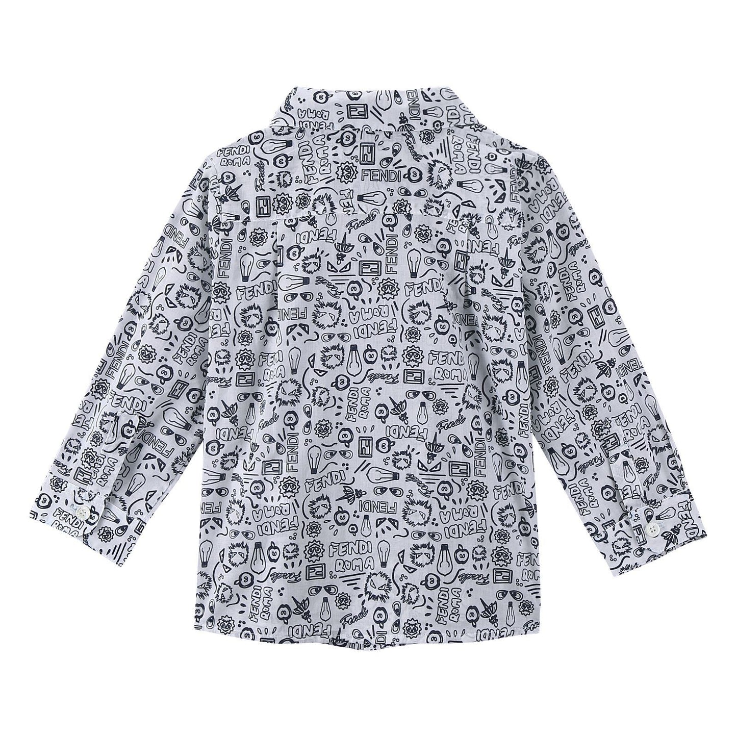 Baby Boys White&Blue All Over Printed Cotton Shirt
