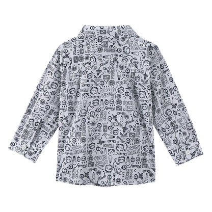 Baby Boys White&Blue All Over Printed Cotton Shirt