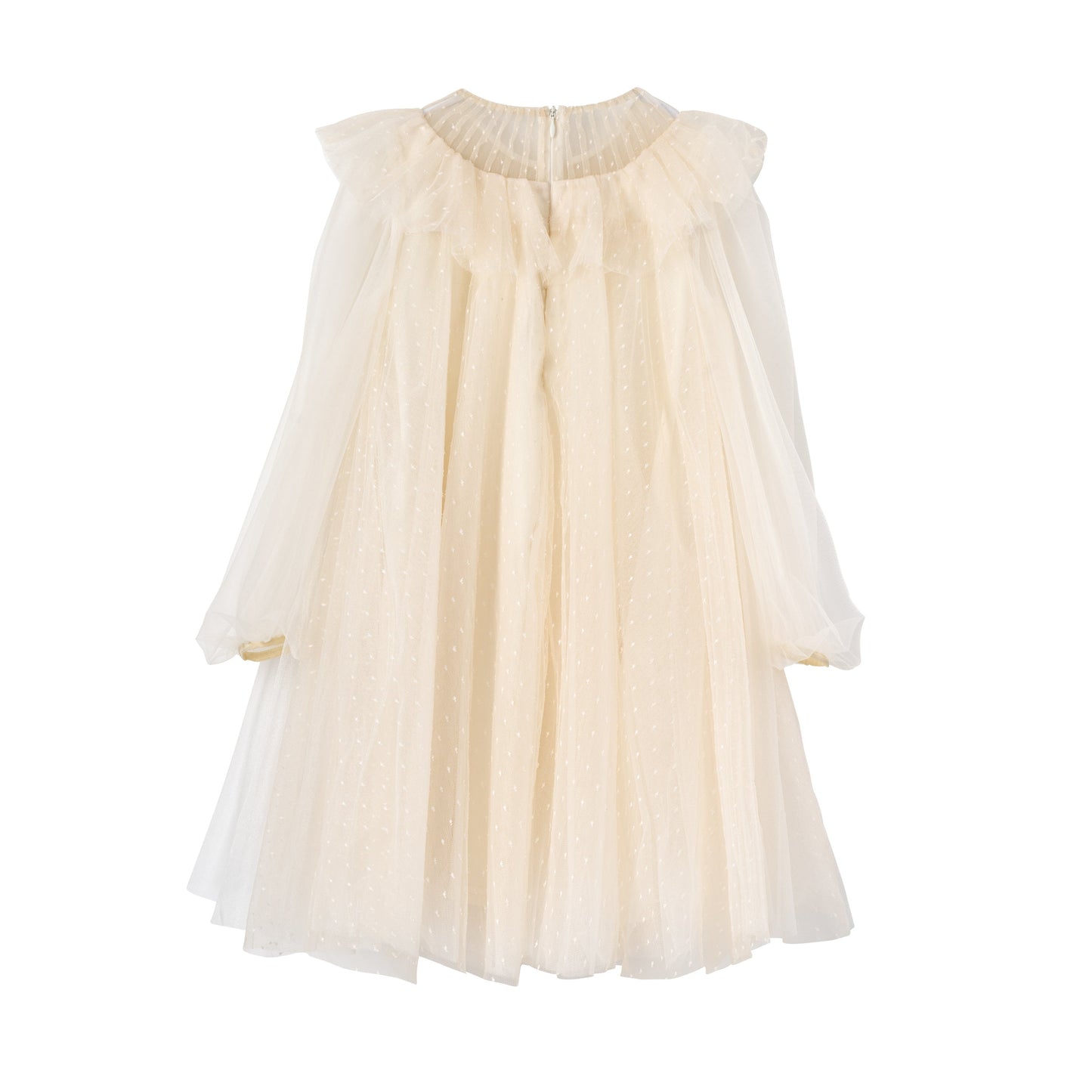 女童香槟色荷叶边礼服纱裙