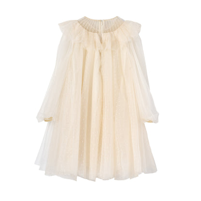 女童香槟色荷叶边礼服纱裙
