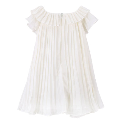 Girls White Sleeveles Pleated Dress