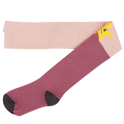 Petra Girls Pink&Red Cotton Knit Tights With Star Trims