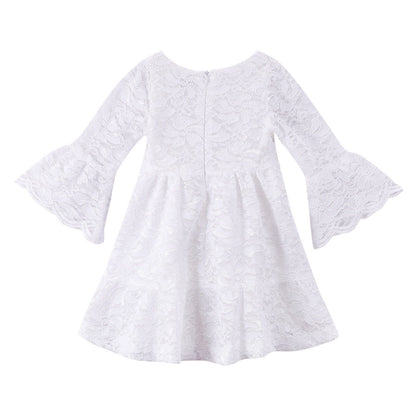 Girls White Long Sleeve Lace Dress